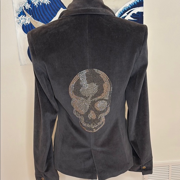 Hipchik Couture Rhinestone Dark Gray Skull Blazer –  Size 8 NWT - Picture 4 of 13